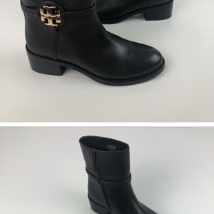 Tory Burch Miller 45mm Medallion Leather Ankle Booties 7M Chocolate & Gold $398